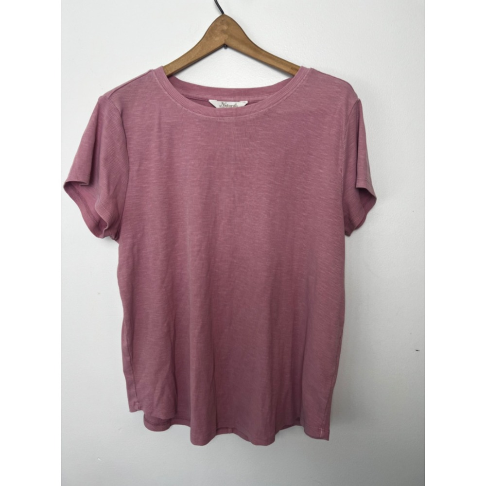Natural Reflections Mauve Pink Ribbed Short Sleeve Crew Neck Tee Large